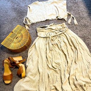 Free People L Tan Colored Two piece Skirt set